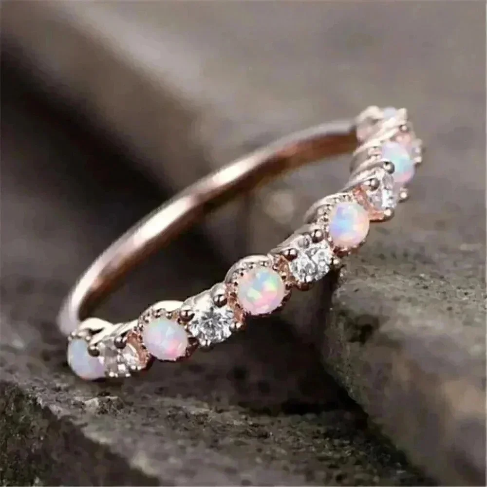 New 925 Silver White Sapphire Fire Opal Band